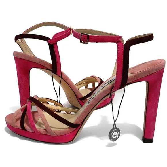 JIMMY CHOO Lilah 100 Hot Pink Suede Strappy Platform Heels Size EU37 7US Sandals
